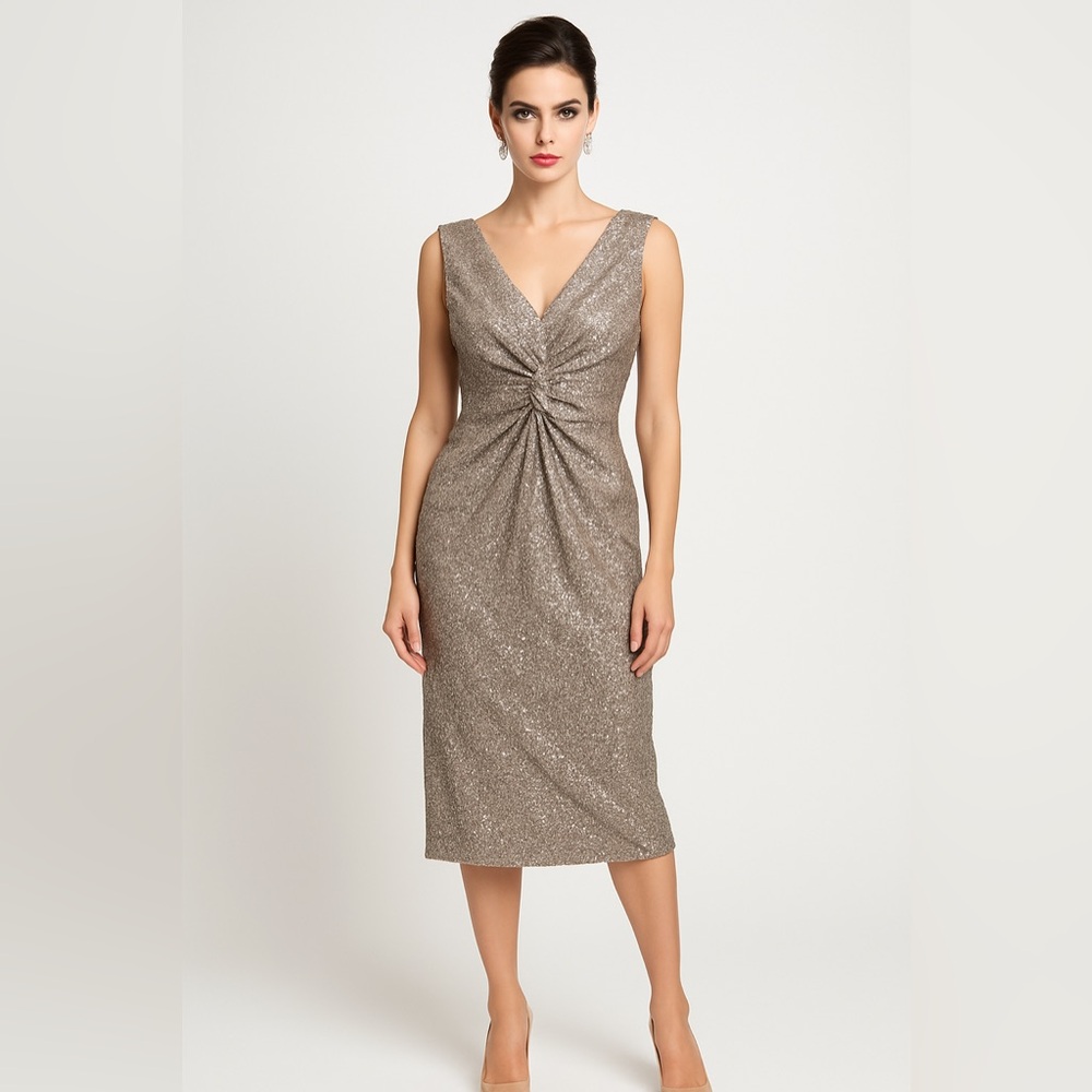 AMY MATTO Sequin Knot-Front Sheath Dress NWT | Elegant Wedding Guest Cocktail
